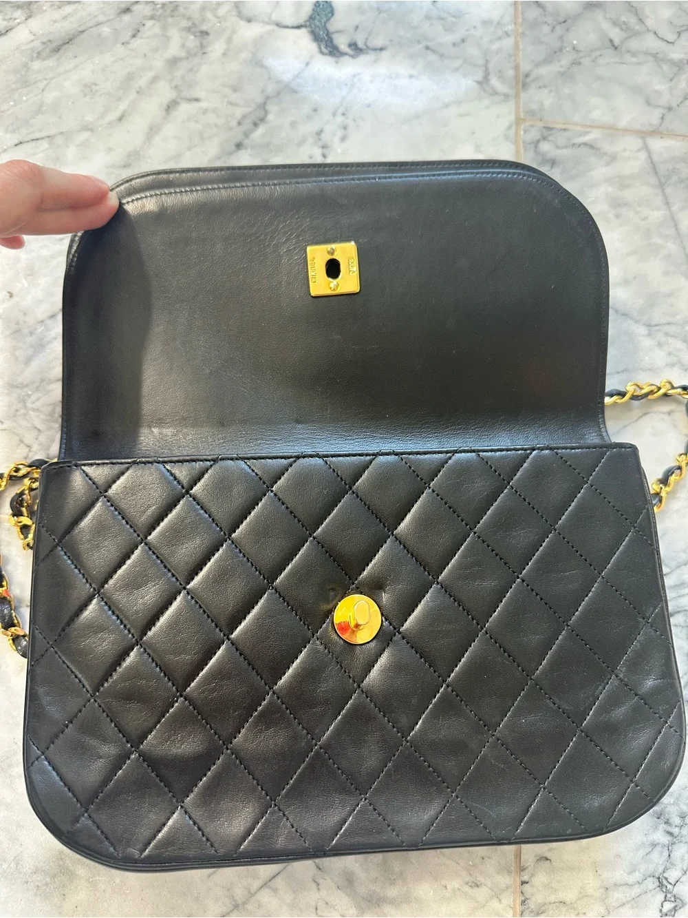 VINTAGE Chanel Half Moon Double Flap Black Gold Quilted Shoulder Bag
